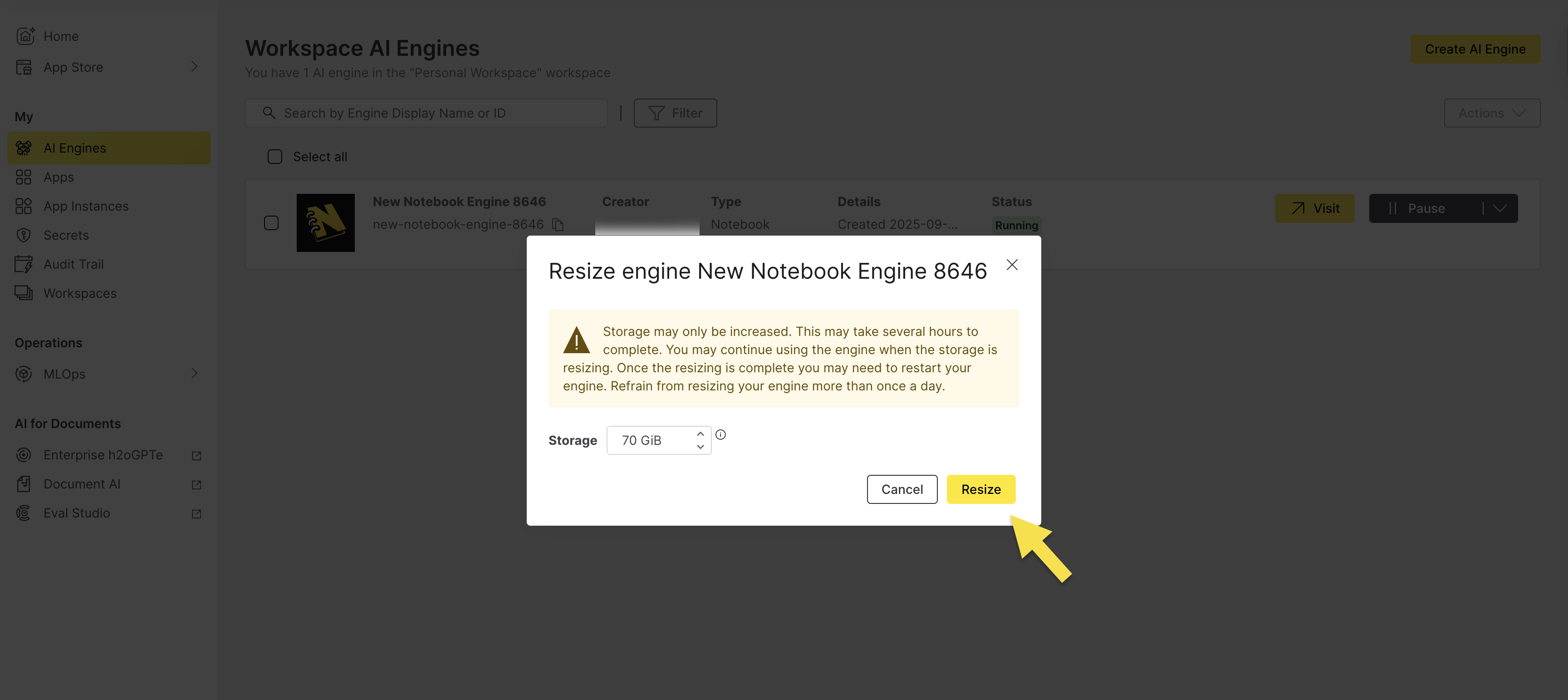 Confirm Resize Notebook Engine