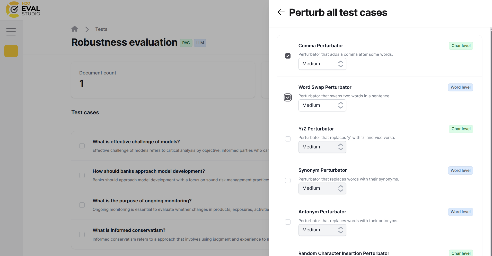 Perturbation settings