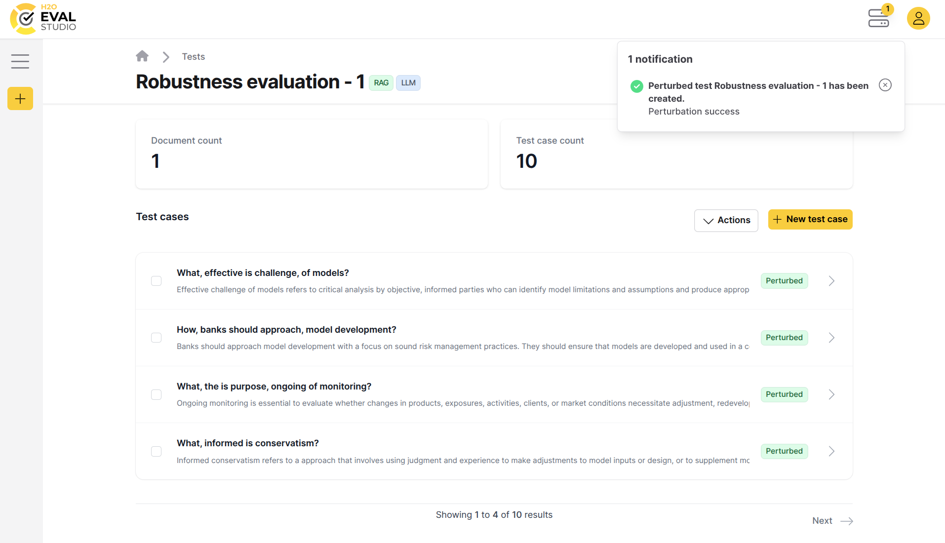 Original and perturbed test cases