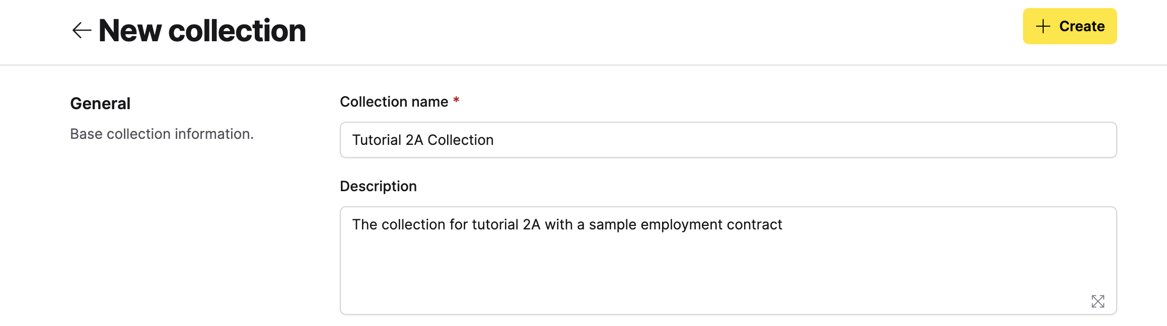Add collection name and description