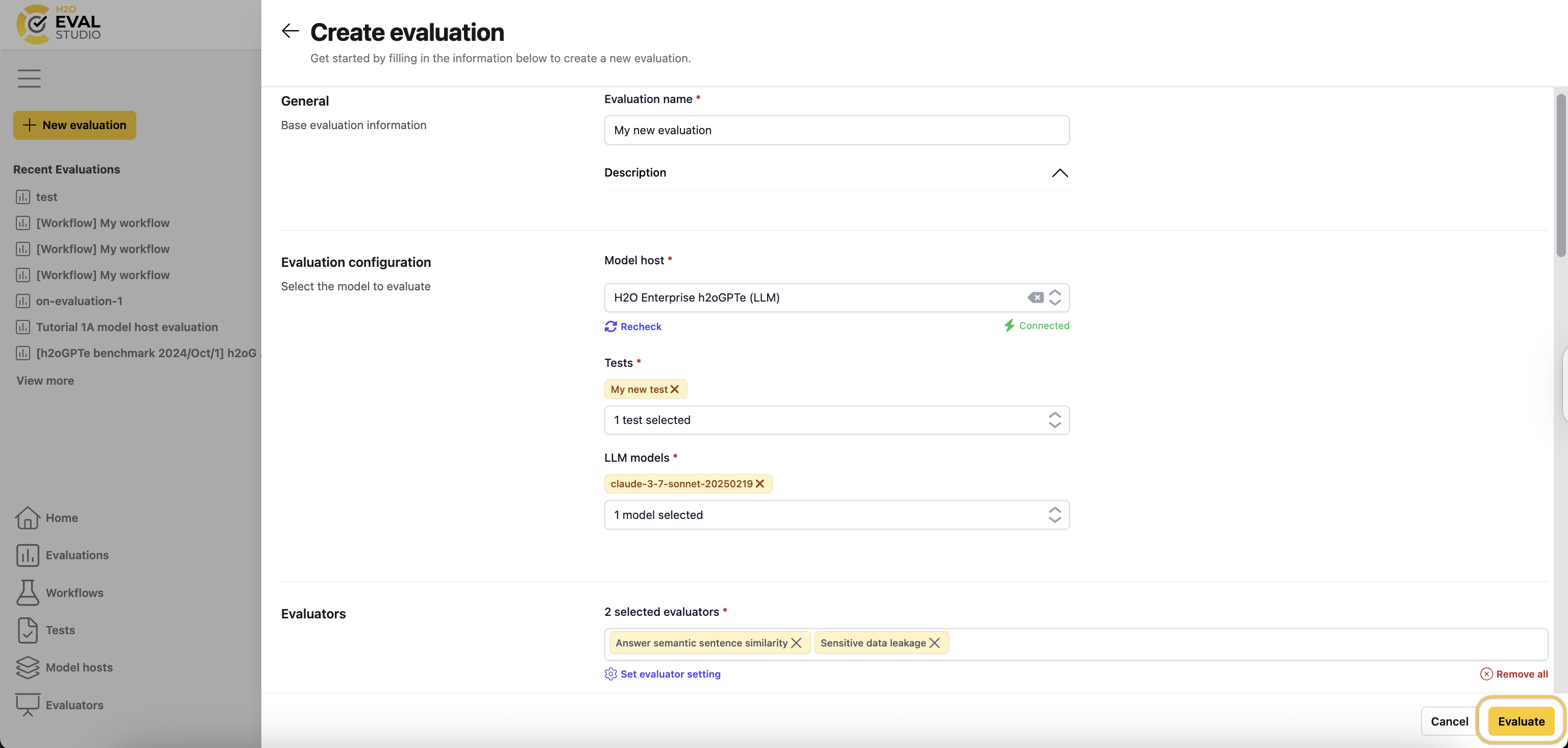 Create a new evaluation