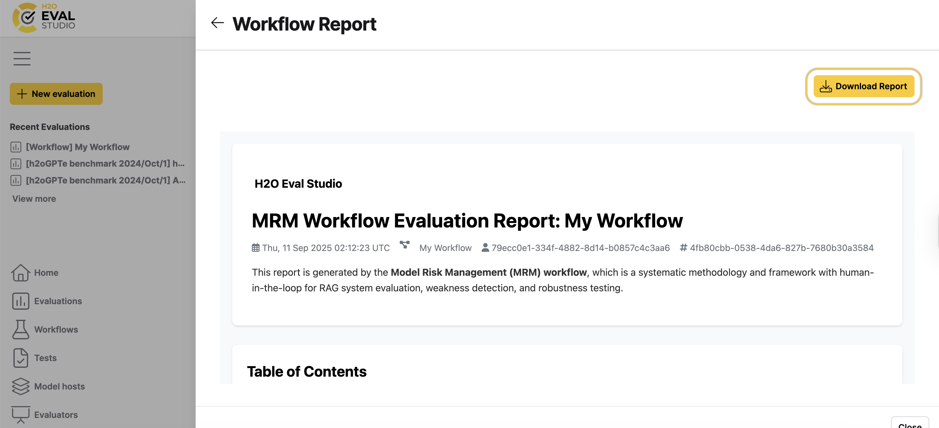 Download workflow report