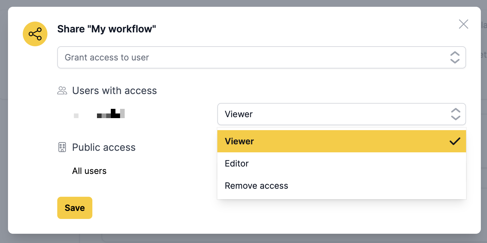Select access level for the user
