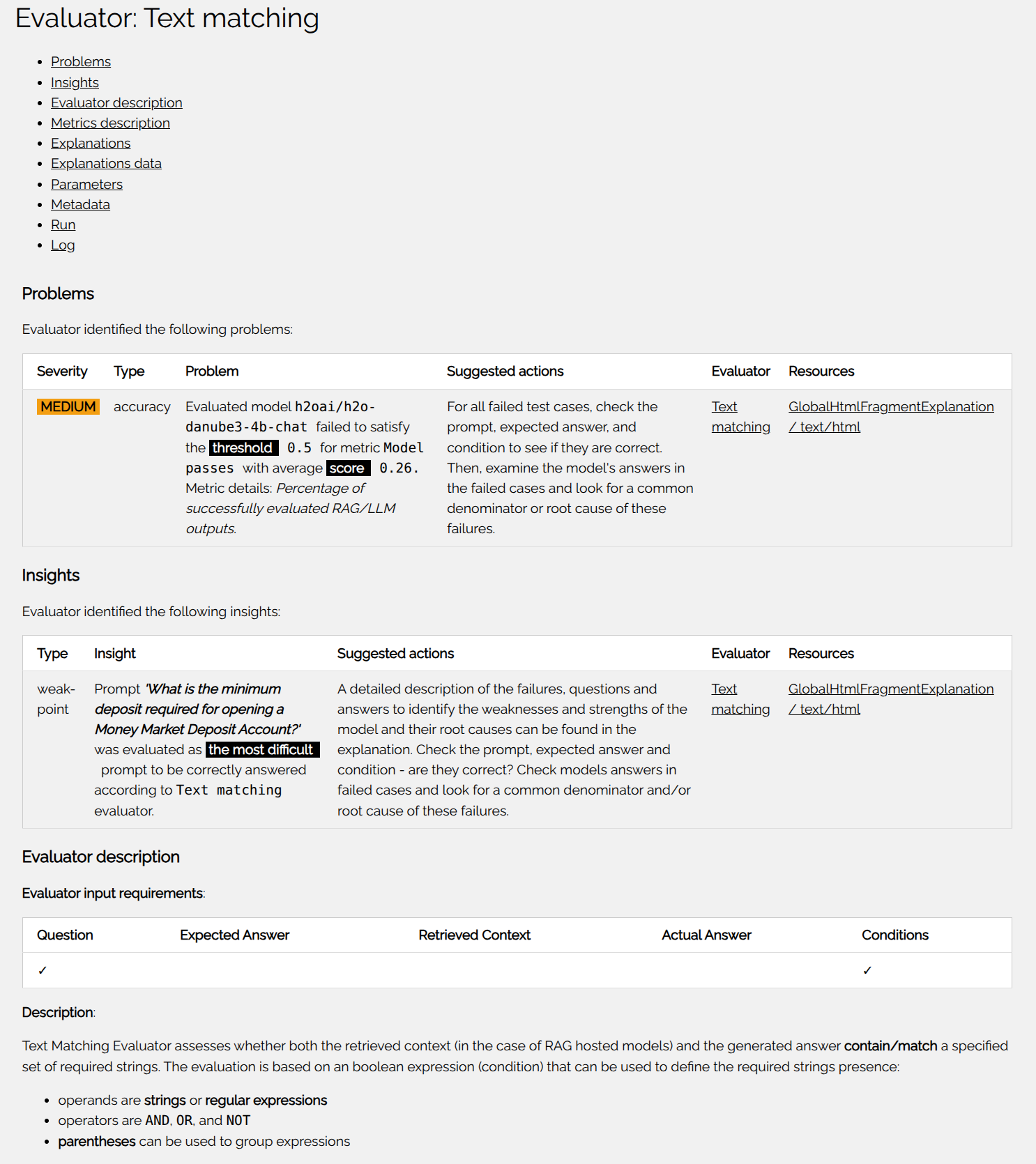 HTML report model explanations