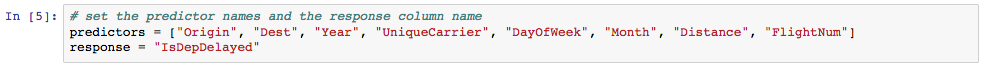 Set the predictor names and response column