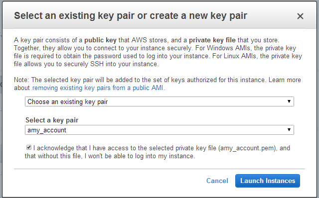 EC2 key pair selection