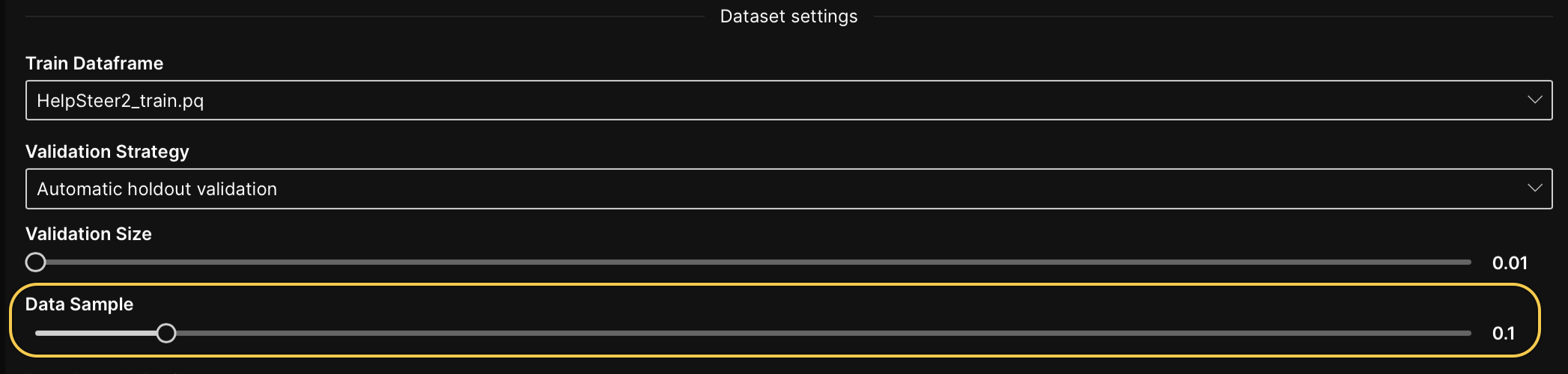 dataset settings