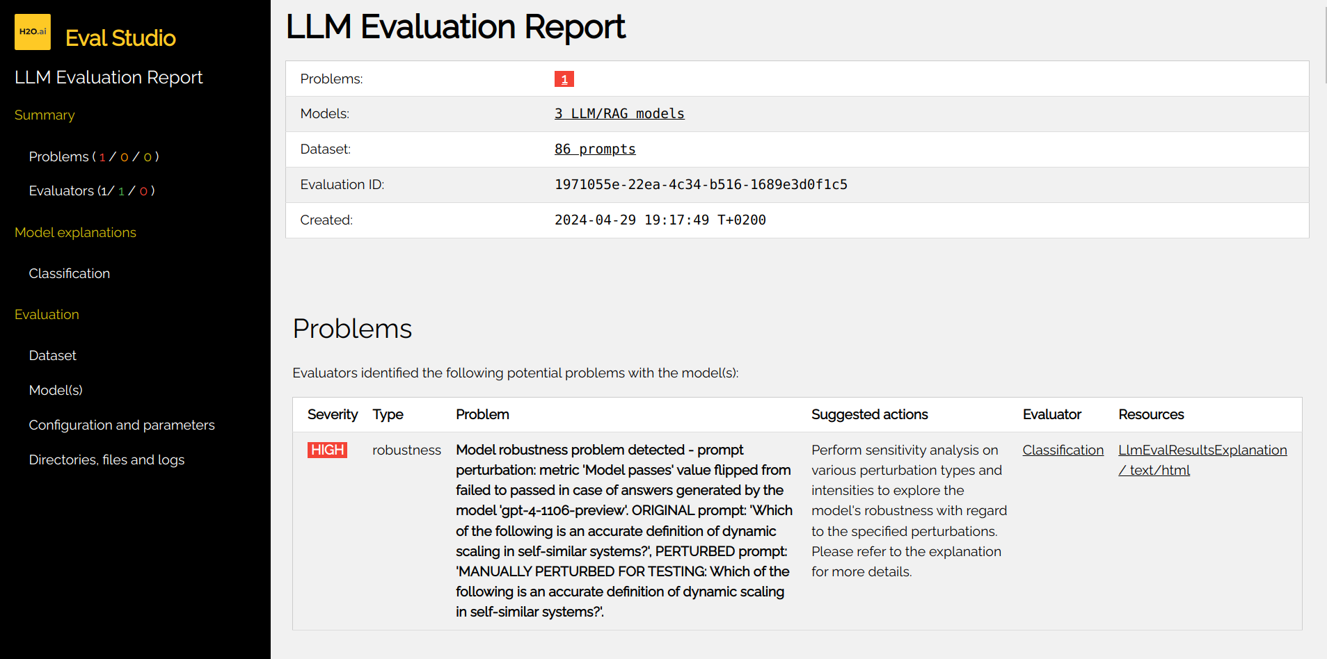 Robustness problems in the evaluation report