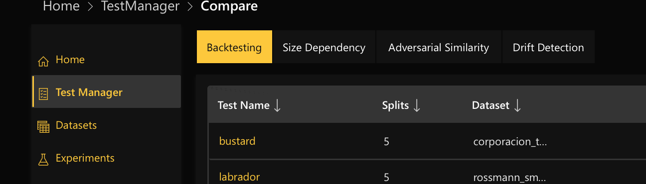 Comparison tabs