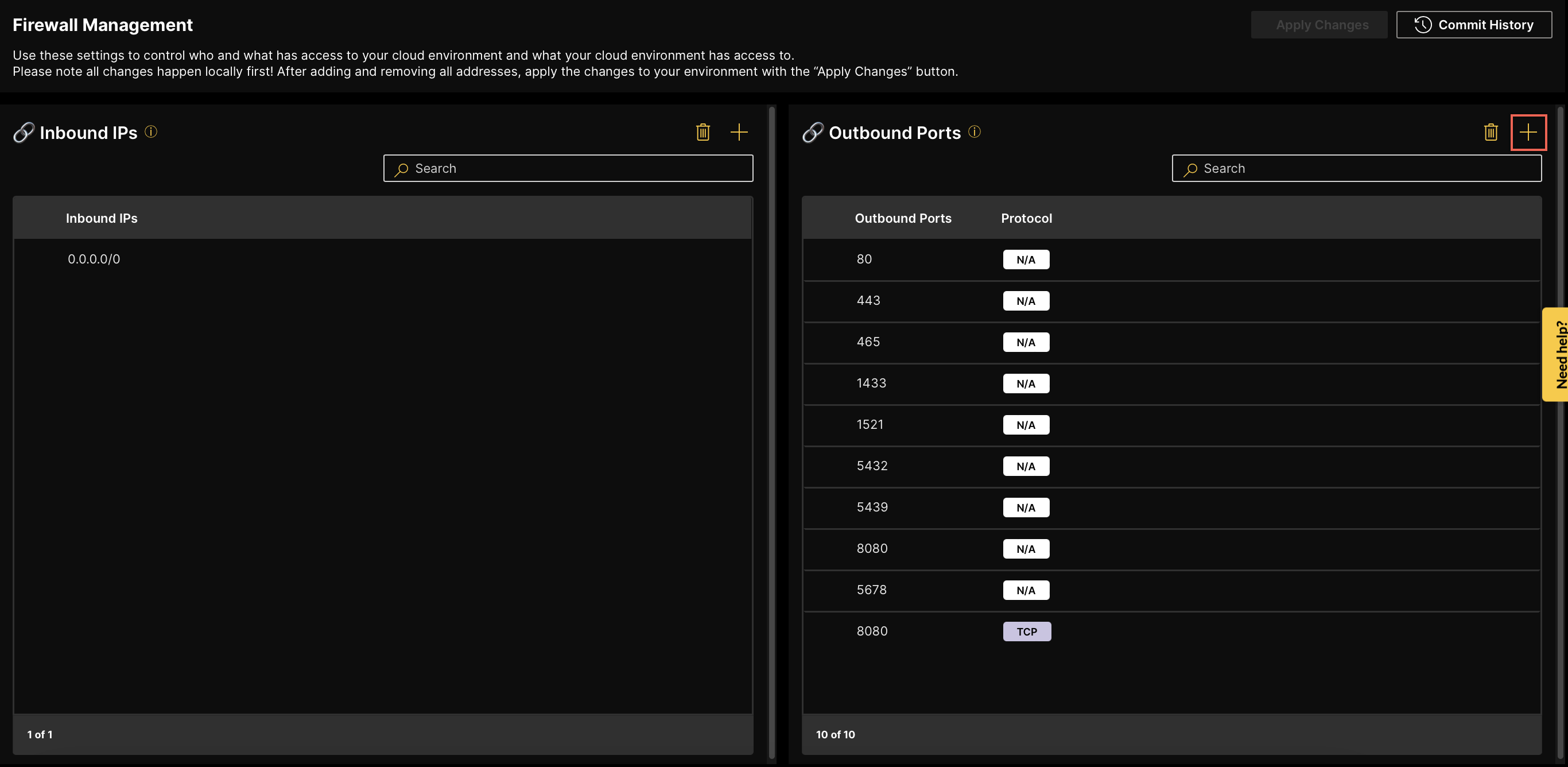 outbound port add button