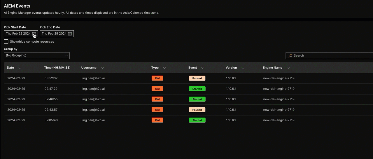 select start date and end date