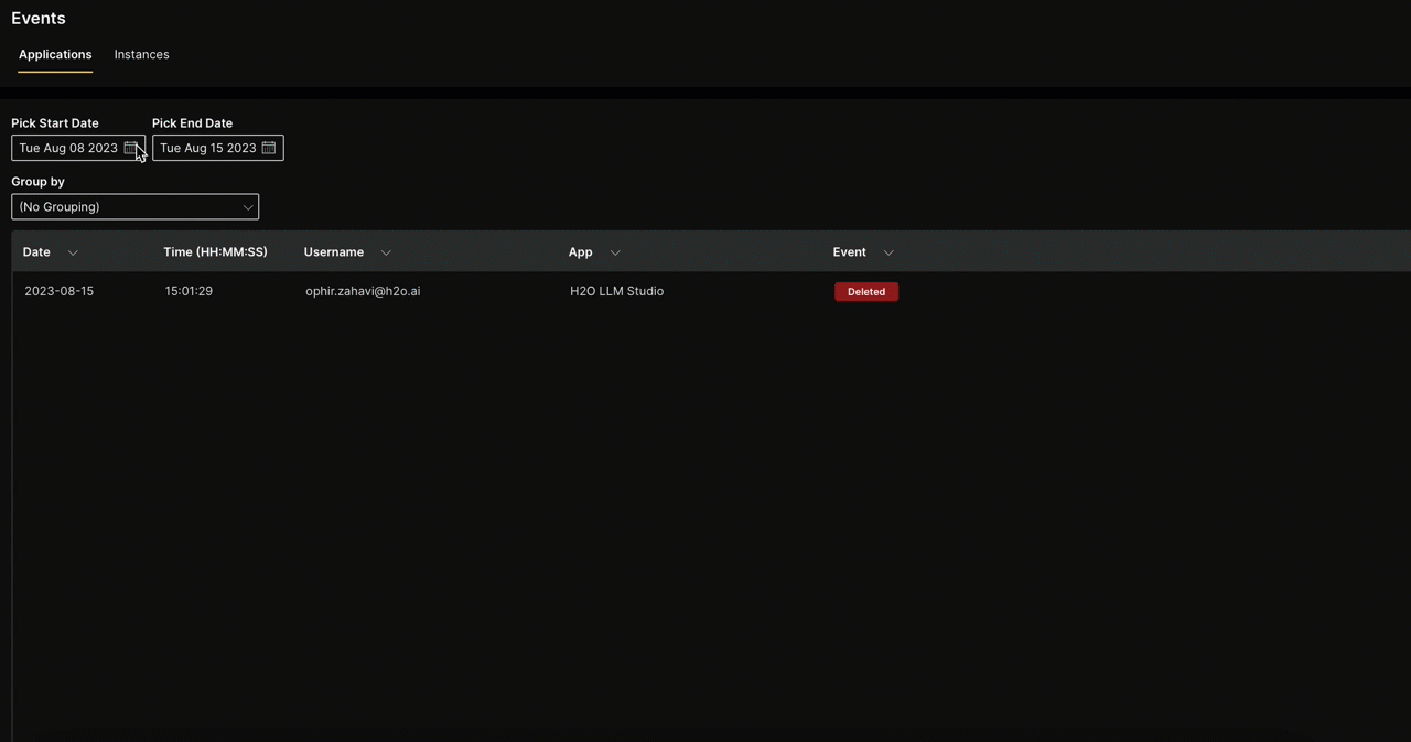 select start date and end date