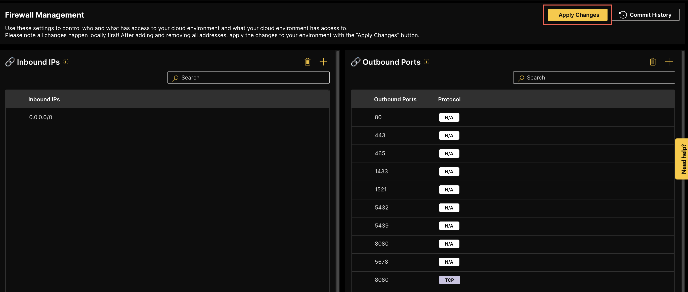 apply changes in firewall management