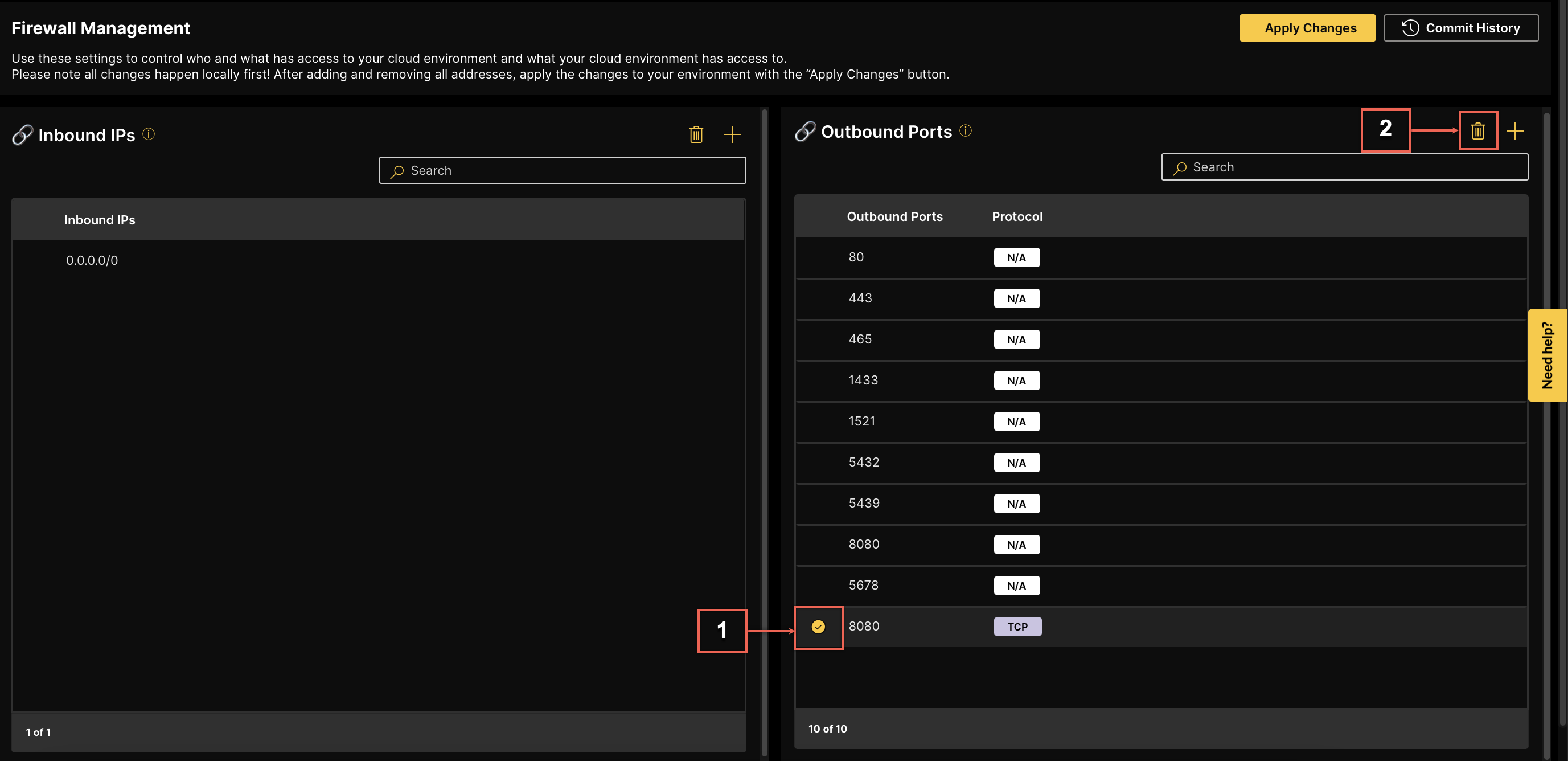 delete outbound port