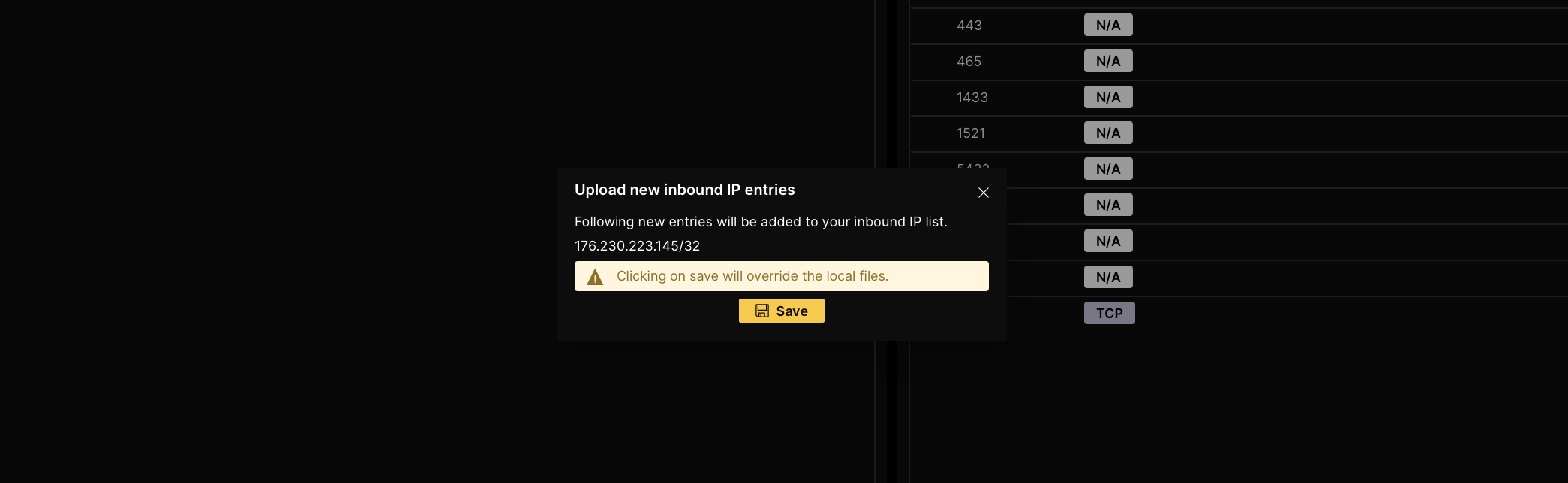 save new inbound ip address